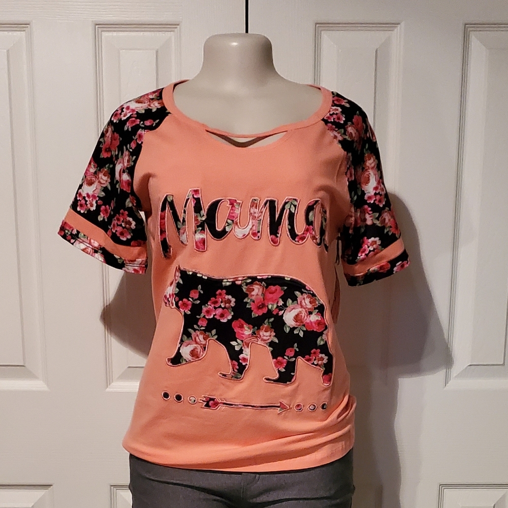 Pink and Floral Mama Bear Keyhole Top
